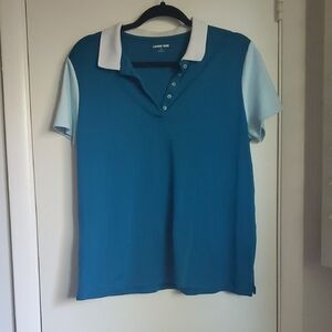 Lands' End Teal Polo with Light Blue Sleeves and White Collar